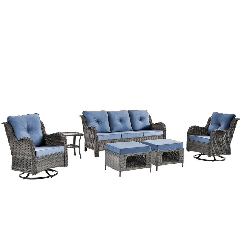 Gray Wicker Rattan Outdoor Patio Furniture Set Swivel Chair with Cushion