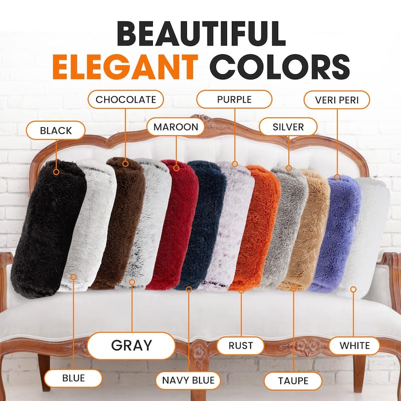 Cheer Collection 8" x 24" Set of 2 Shaggy Long Hair Bolster Pillows