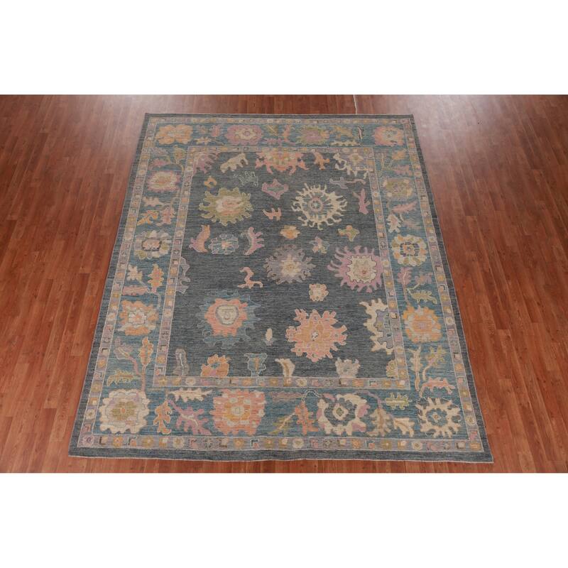 Hand Knotted Oriental 100% Wool Carpet Transitional All-Over Navy Blue & Blues Oushak Area Rug - 10' 0'' X 8' 2''