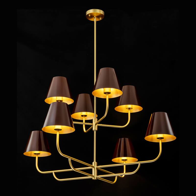 8-Light Mid-Century Modern Gold Linear Sputnik Tapered Large Chandelier for Dining Room