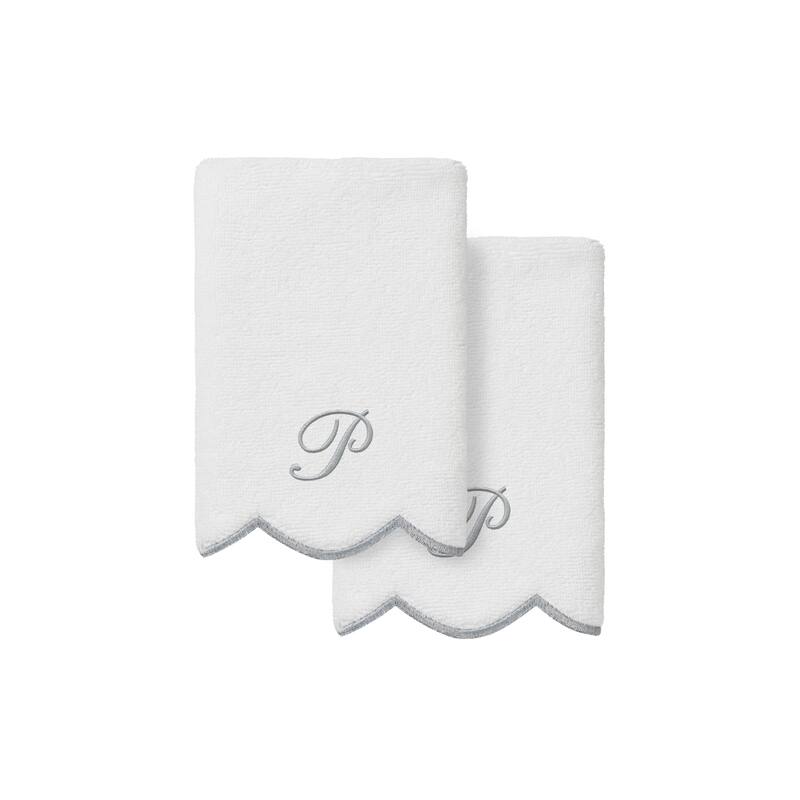 Authentic Hotel and Spa 100% Turkish Cotton Grey ADORNIA Scallop Personalized 2 Piece Fingertip Towel Set - 2 Fingertip Towels - P