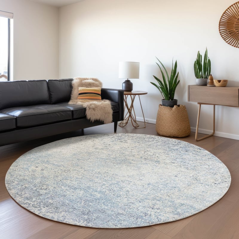 Premium Washable Super Soft Modern Solid Mayfield Rug - Blue - 8' x 8' - Round