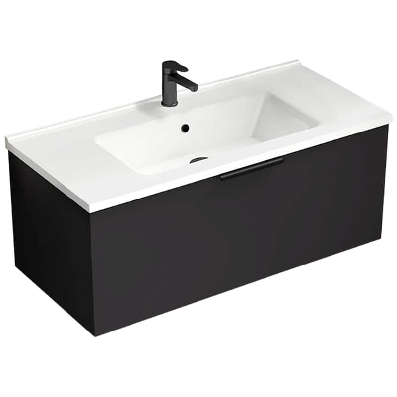 Nameeks Bodrum-3918-W Bodrum 40" Wall Mounted Single Basin Vanity Set - Matte Black - Anthracite Finish