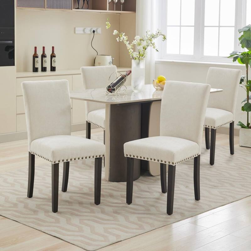 Dining Chairs Set of 2 Upholstered Fabric Kitchen Chairs with Nailhead Trim（Option）