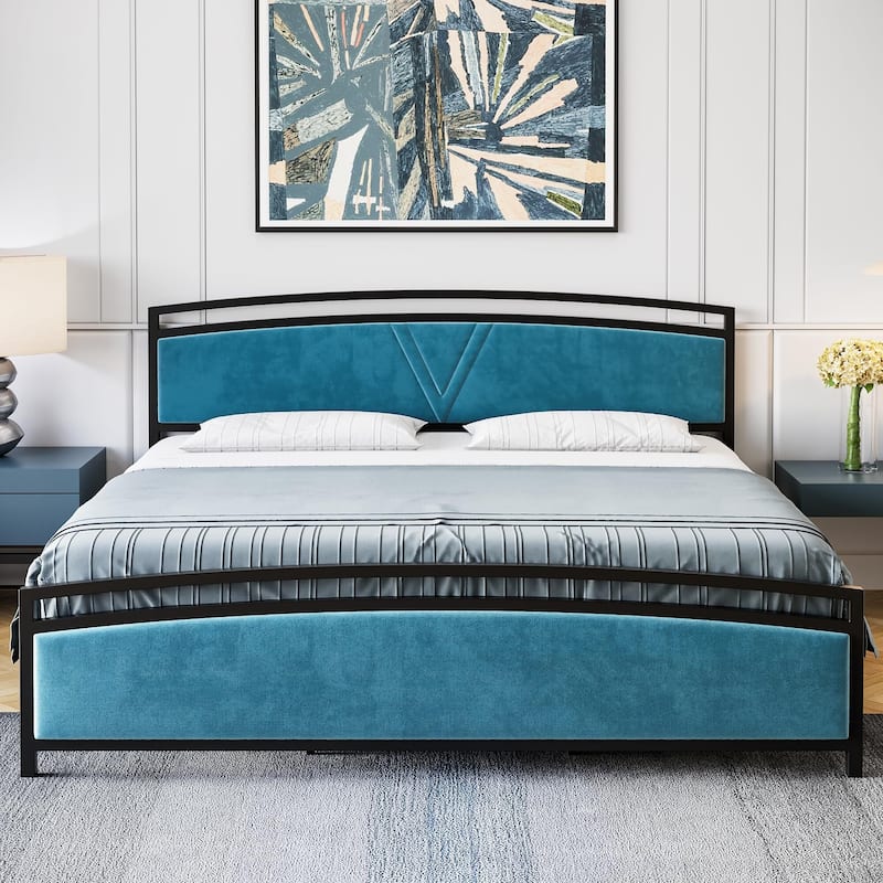 Platform Bed Frame - Velvet Foam Headboard