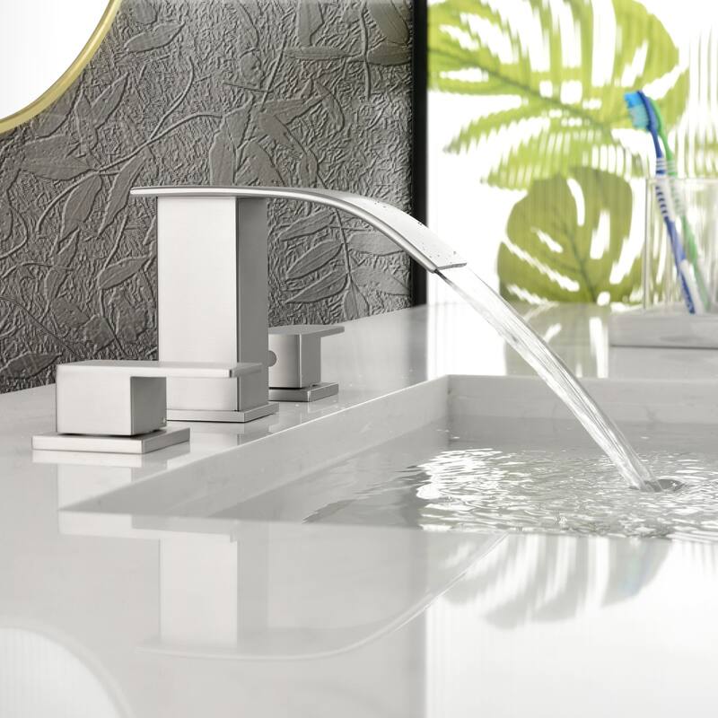 8 Inch Widespread Waterfall Bathroom Faucet with Pop-up Drain Kit Modern Double Handle Bathroom Sink Basin Vanity Faucet 3 Holes