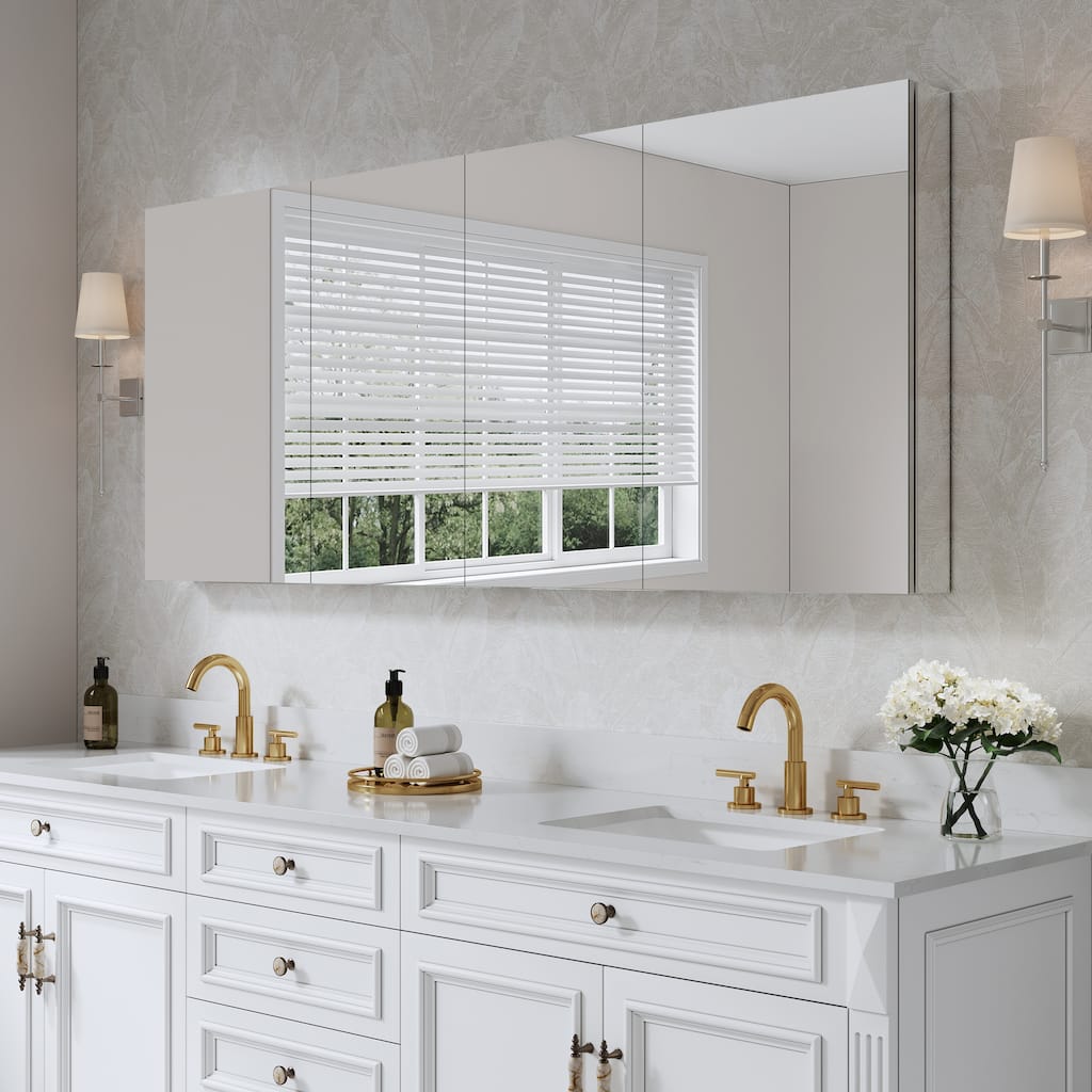 72''/80''W X 30''H Recessed Or Surface Wall Mount Bathroom Medicine Cabinet With Adjustable Glass Shelves
