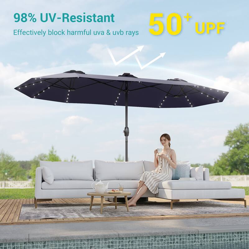 BONOSUKI 15×9FT LED Double-Sided Patio Umbrella with BASE Enhance Your Outdoor Oasis-Stylish