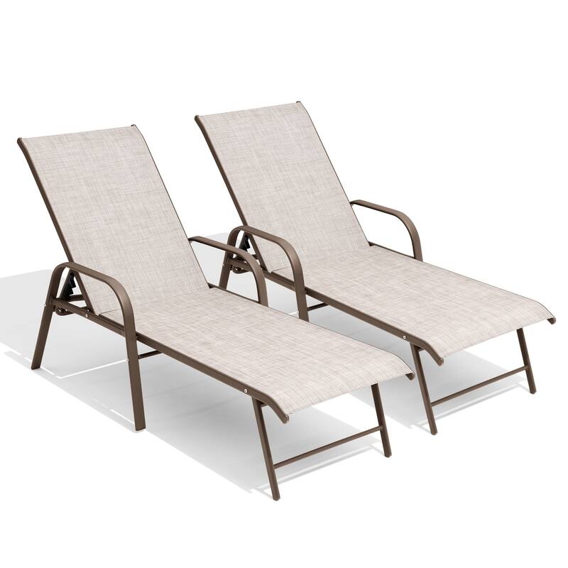 Set of 2/4 Outdoor Aluminum Chaise Lounge Chairs with Adjustable Backrest - Beige - 2PC