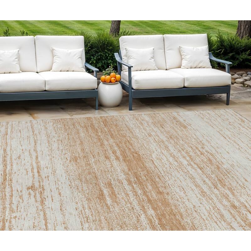 HomeRoots Striped Transitional Rectangle Outdoor Rug - 9' X 12'