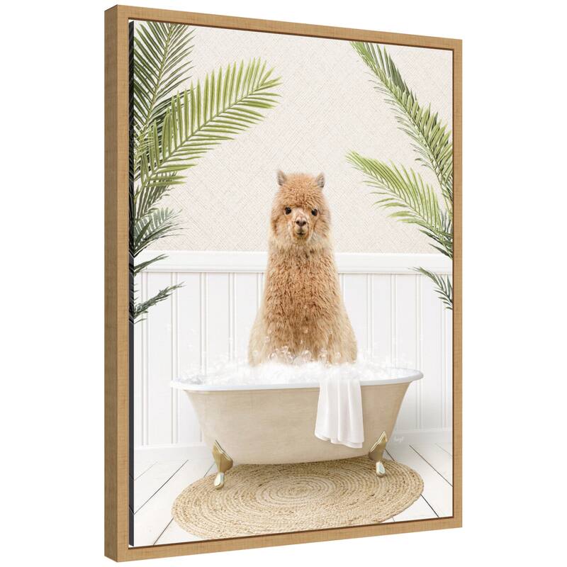 Kate and Laurel Sylvie Animal in Palms Bathtub Framed Canvas by Amy Peterson - 18x24