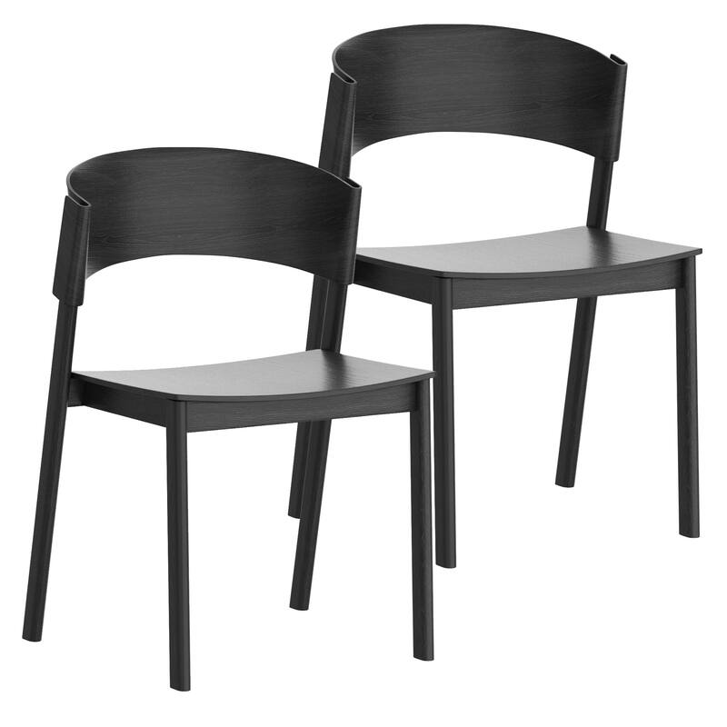 Mid-Century Modern Solid Wood & Oak Veneer Dining Chair, Set of 2