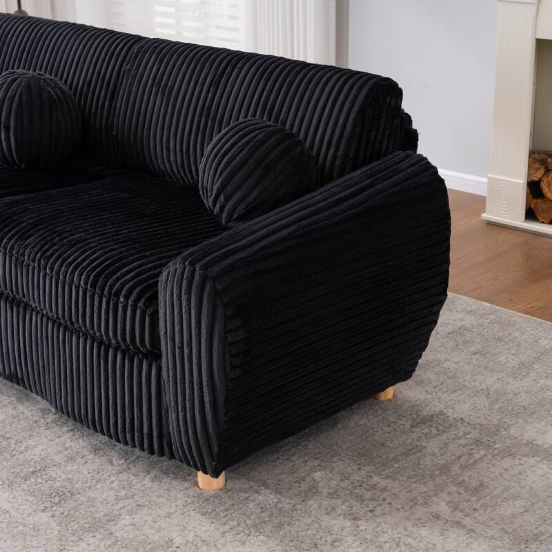 Modern Corduroy 2-Seater Sofa, Corner sofa with Solid Wood Frame, for Living Room and Apartment, Black