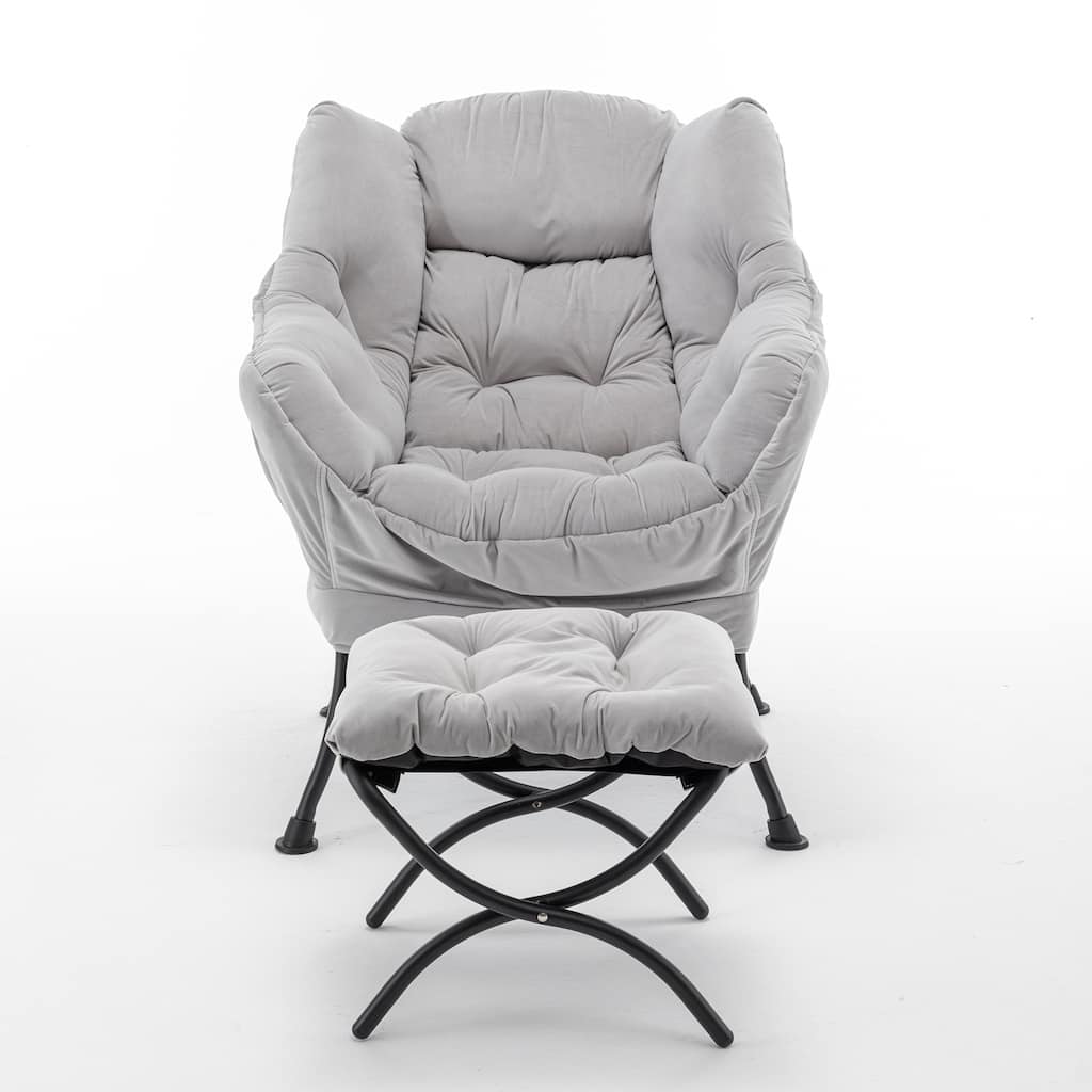 Velvet Recliner Chair with Matching Ottoman, Upholstered Accent Chair Armchair, Lounge Chaise Chair with Footrest