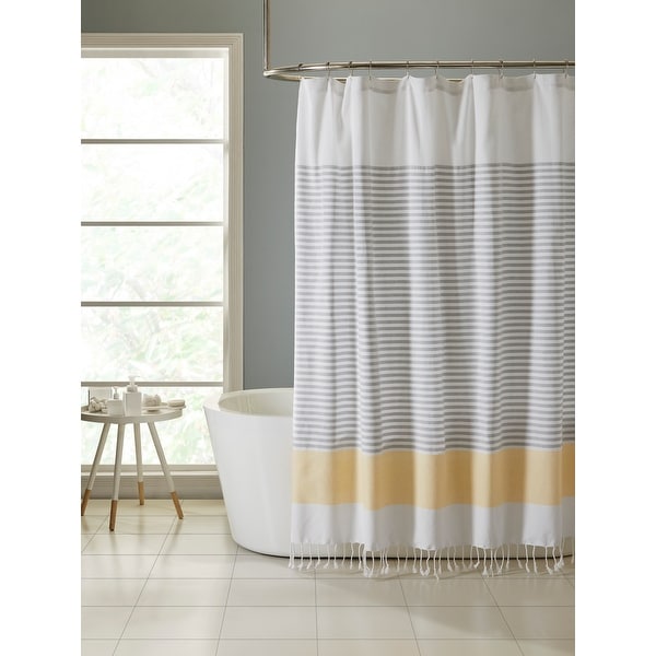 VCNY Home Hildee Grey Stripe Woven Shower Curtain Bed Bath