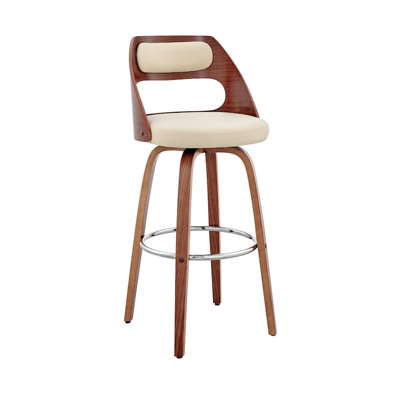Julius Mid-Century Swivel Faux Leather and Wood Counter or Bar Stool