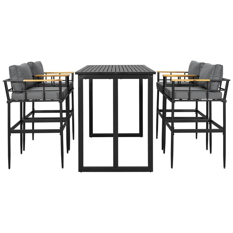 Outdoor Dining Set with Acacia Wood Armrest Suitable For Patio, Balcony Or Backyard