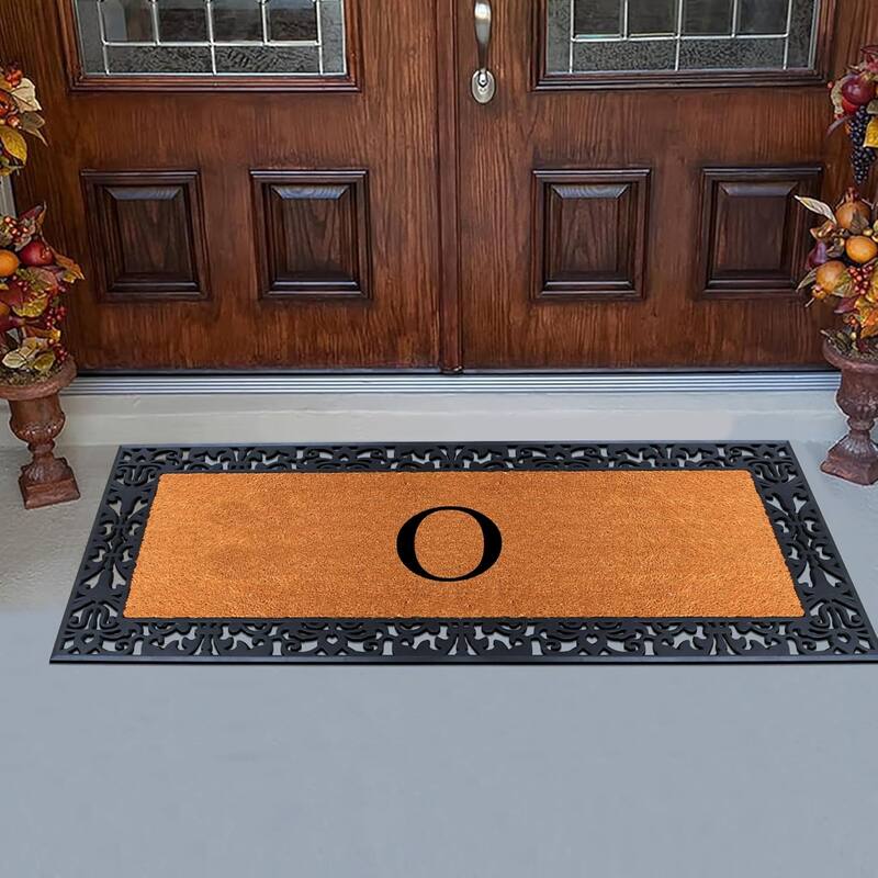 A1HC Rubber and Coir Paisley Border Heavy Duty Non-Slip Durable Double Door Monogrammed Doormat 30"X60", Black