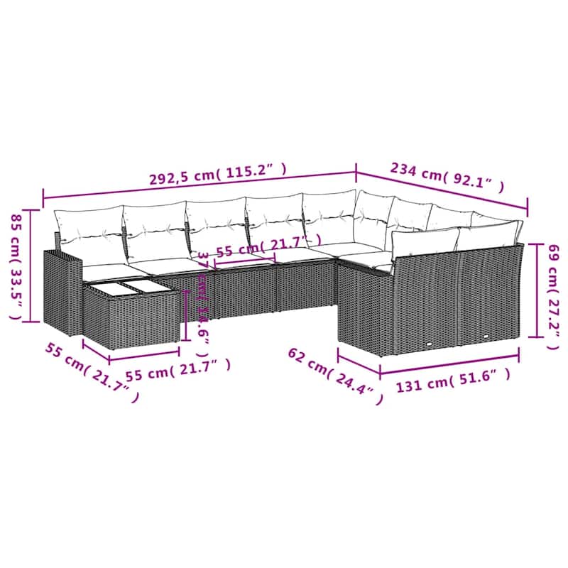 vidaXL Garden Sofa Set Beige Poly Rattan Large Removable Covers - 21.7 x 21.7 x 14.6