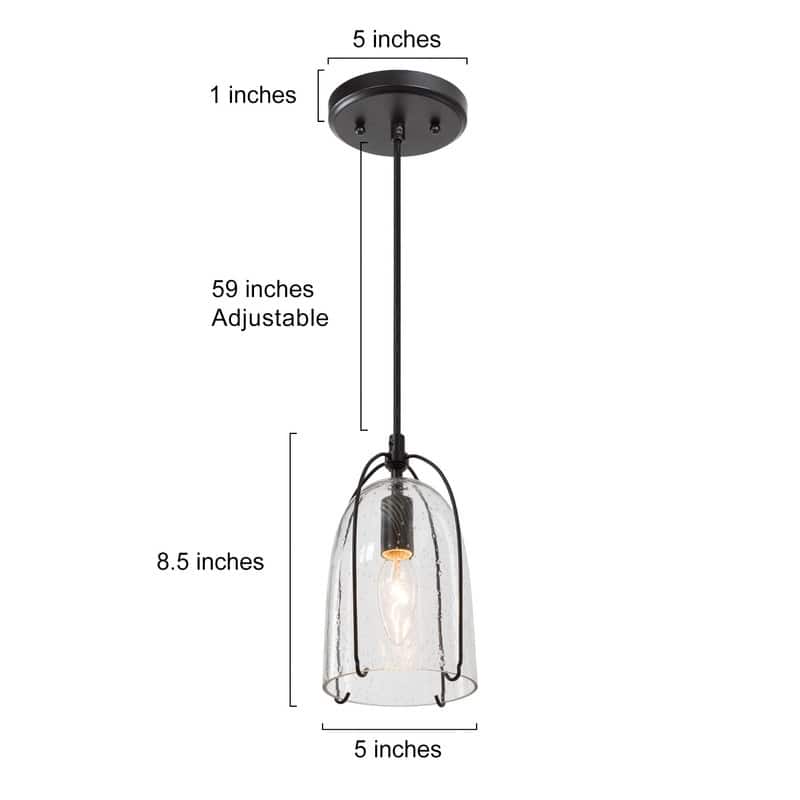 Modern Farmhouse Mini Pendant 1-light Kitchen Lights Cage Seeded Coastal Glass Ceiling Lights - D5'' x H8.5''
