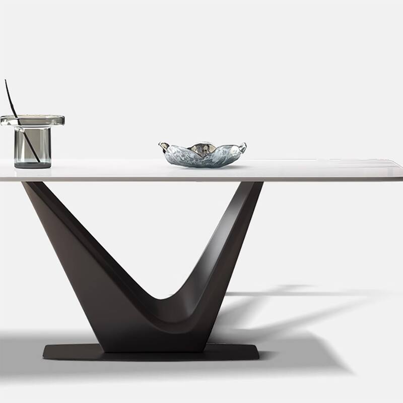 71" Modern Rectangular White Dining Table For 6, Black Carbon Steel Legs, Kitchen Table - 71