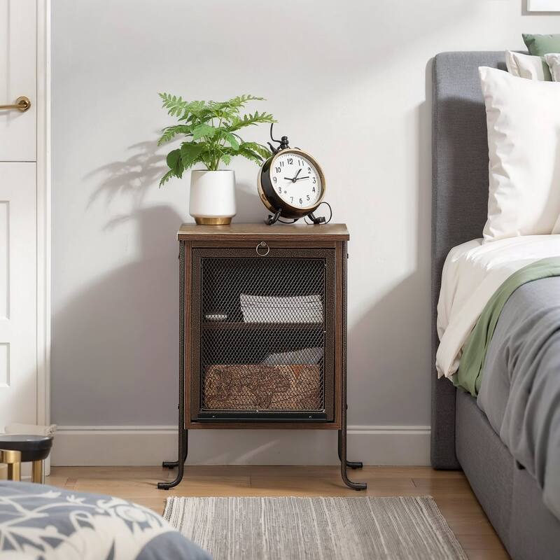 VECELO 3-tier Shelves Modern Nightstand with Switchable Door and Retractable Shelf