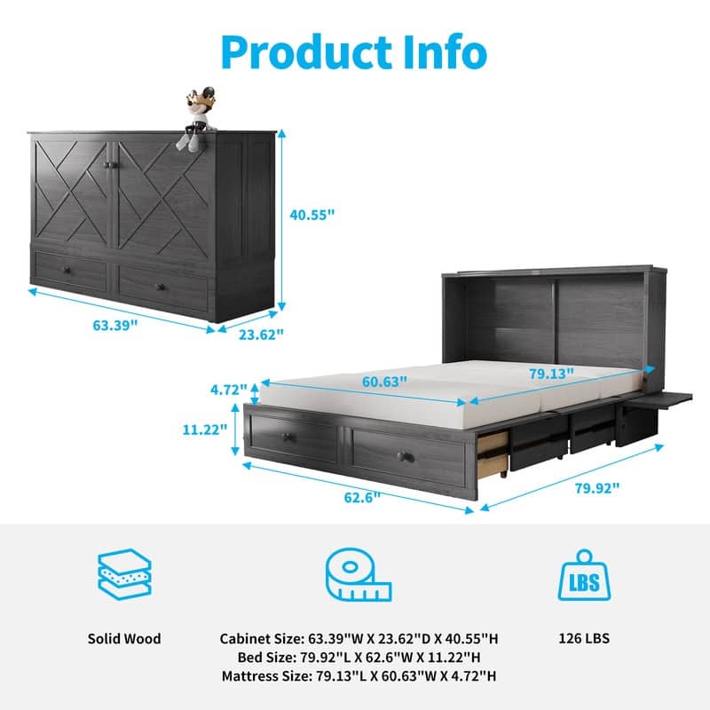 Mixoy Murphy Bed Chest with Mattress and Storage