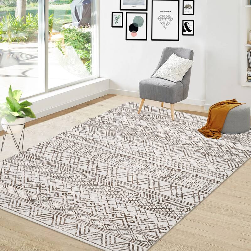 Garvee Boho Area Rug Moroccan Accent Rugs Geometric Distressed Carpet