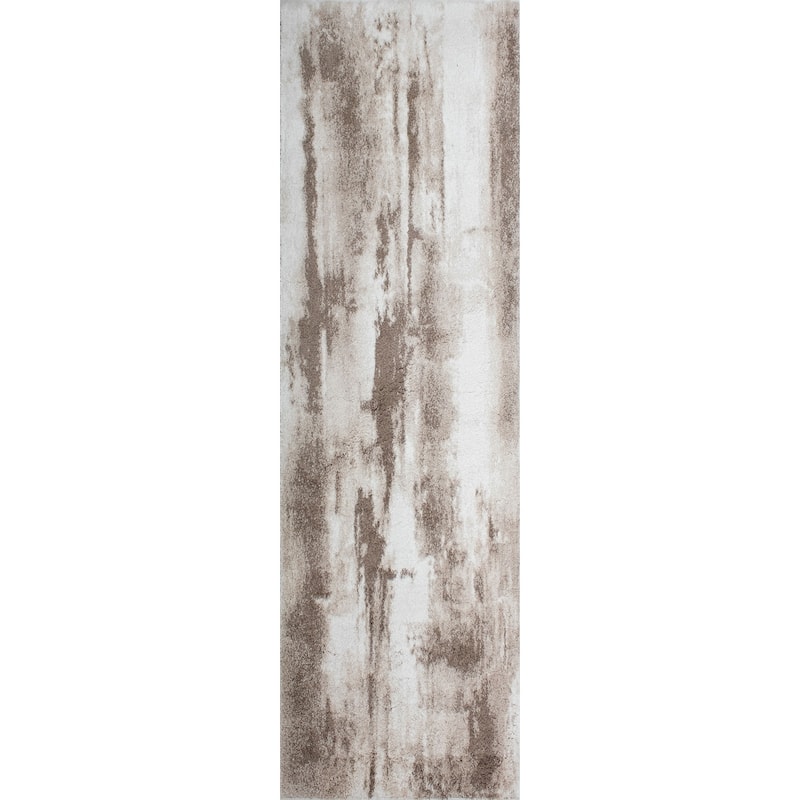 Noori Rug Lux Zara Abstract 2-Inch Shag Rug - 3'2" x 12'2" - Beige/Brown