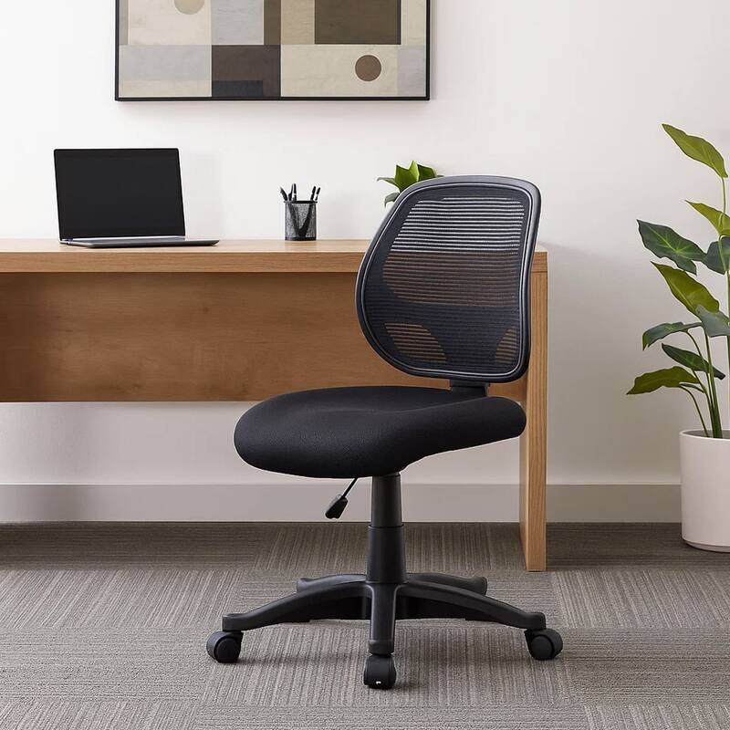 Maya Rolling Office Chair, Black Mesh, Foam Padding and Lumbar Support