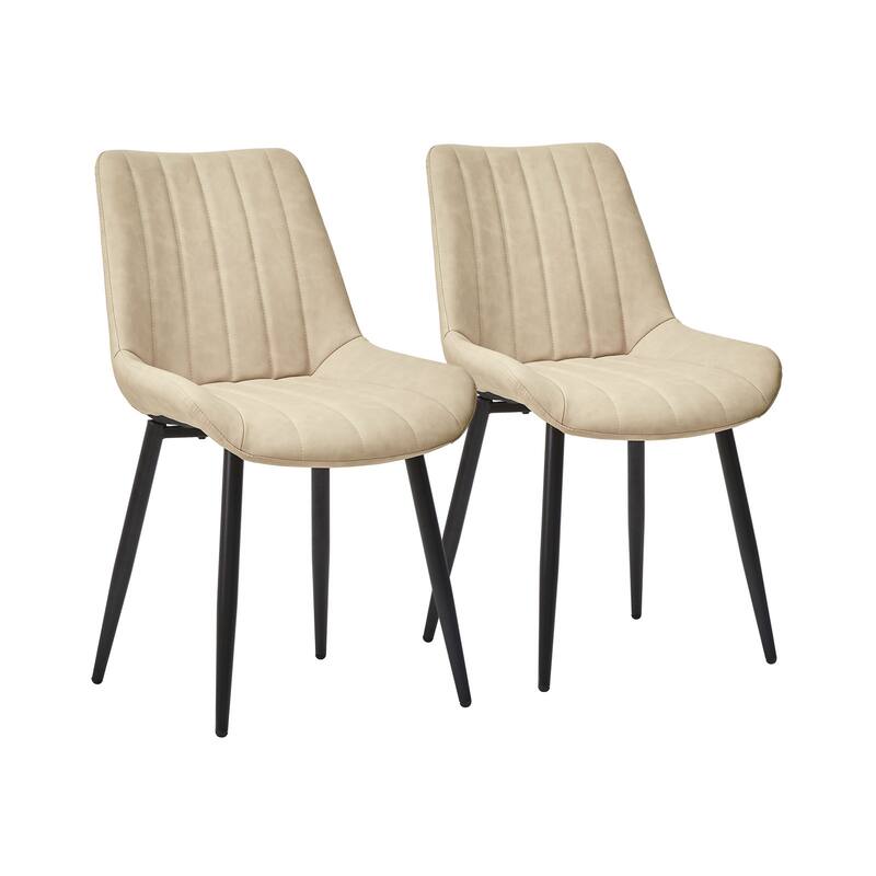 Beige Faux Leather Dining Chairs Set of 2 with Metal Frame and Cushion - 18.1" W x 18.1" D x 34.2" H - Beige