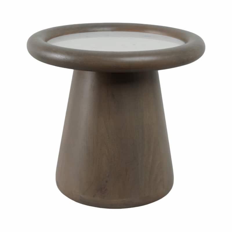 Mango Wood Marble Accent Table Round Drum Base Sculptural Design