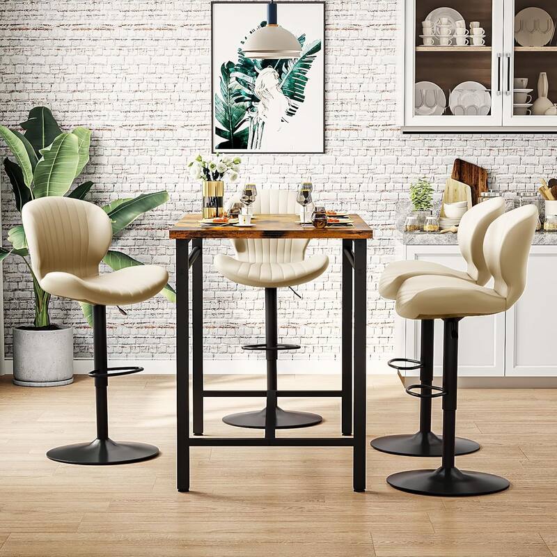 BOSSIN Set of 2 Modern Adjustable Bar Stools, Faux Leather Upholstered Swivel Counter Stools - 16.5"D x 19.6"W x 46.9"H