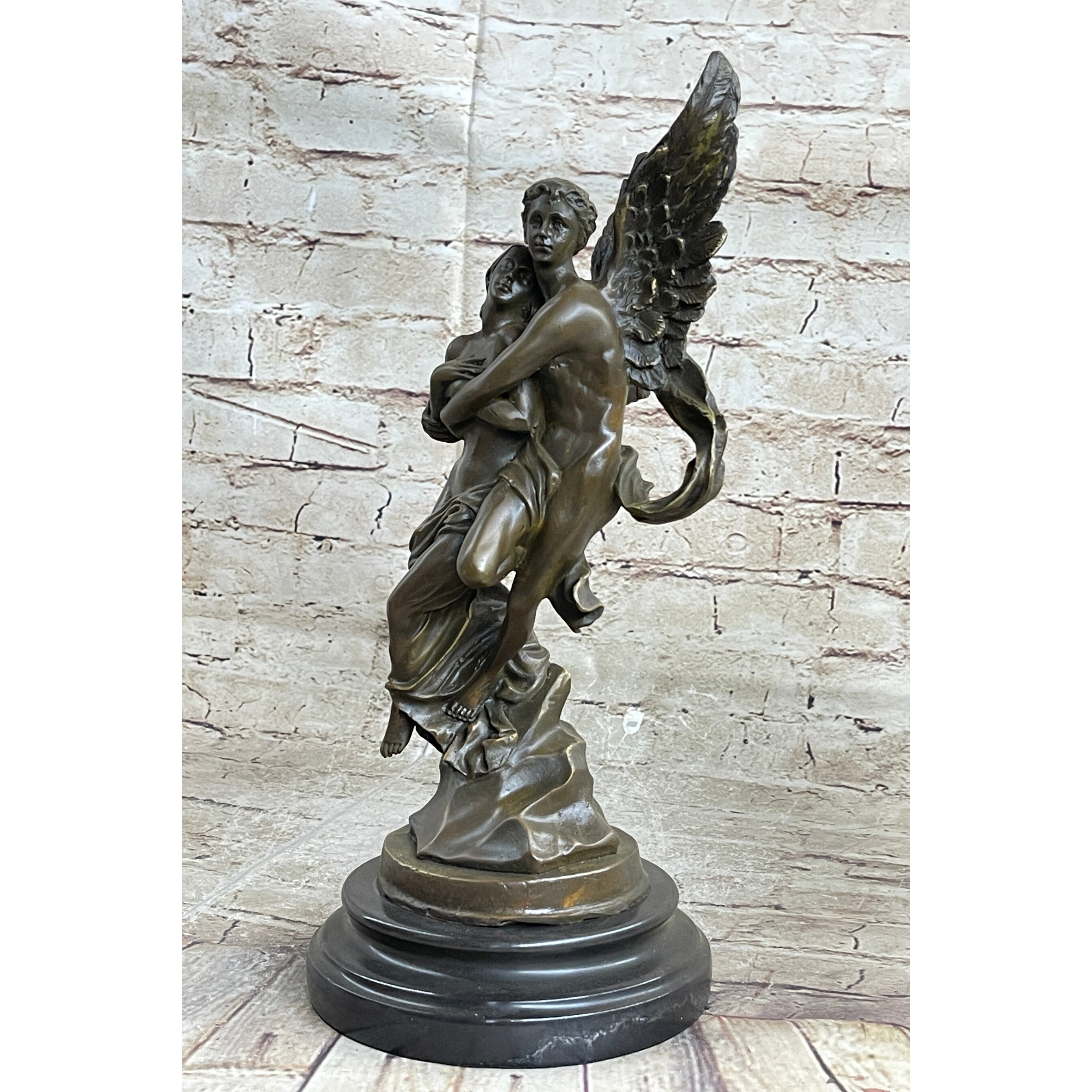 Signed Jean Debut Sculpture Of A Romantic Couple Angel Bronze Statue 13 Inches X 6 Inches