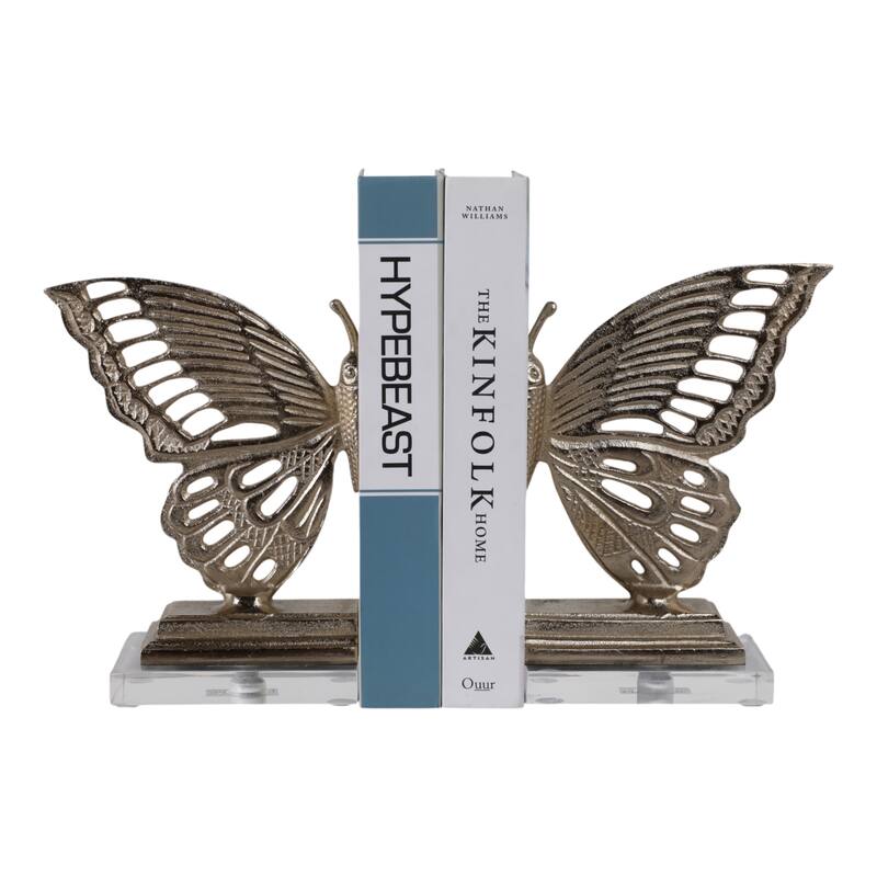Metal Bookends Butterfly Metallic Finish (Set of 2) - 9" Gold - 12.5"