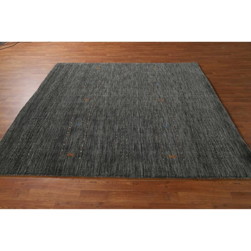 Hand Knotted Oriental 100% Wool Carpet Tribal Stripe Greys & Charcoal Gabbeh Area Rug - 6' 9'' X 6' 7''