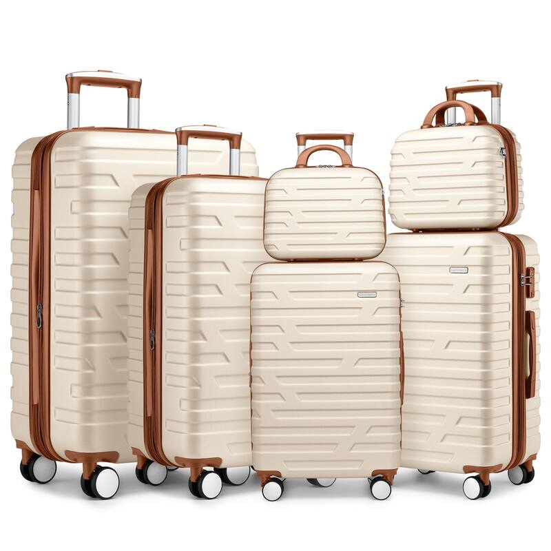 6-Piece, Luggage Sets, Hard-Shell Expandable Luggage with 2 makeup bags and Combination Lock, for Boarding Travel