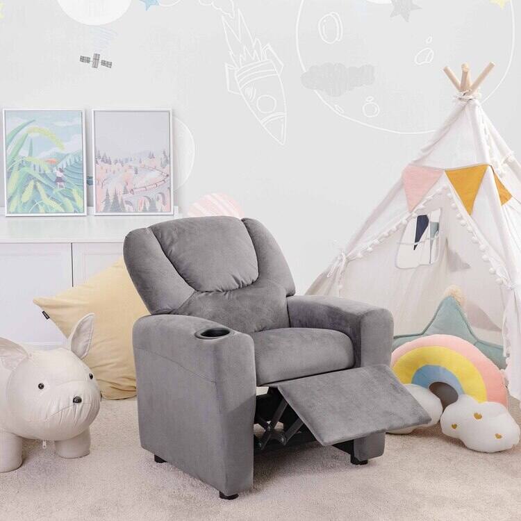 Pushback Kids Recliner Chair with Footrest & Cup Holders - Ultimate Comfort for Toddlers