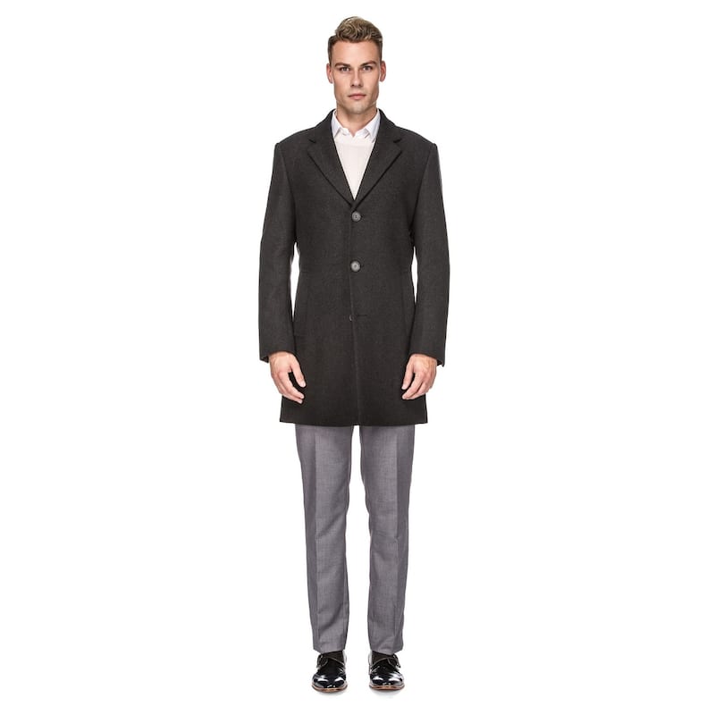 Men's Single Breasted Wool Blend Coats - Charcoal - M