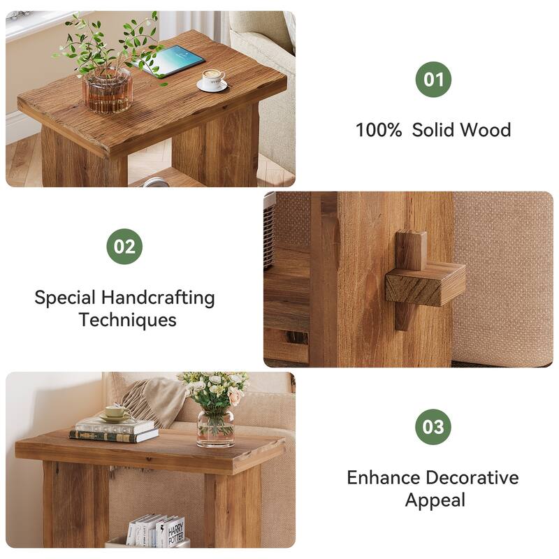 23.62" Solid Wood Farmhouse End Table with Storage