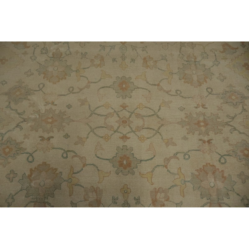 Hand Knotted Oriental 100% Wool Carpet Transitional Floral Beige & Ivories Oushak Area Rug - 12' 9'' X 9' 7''