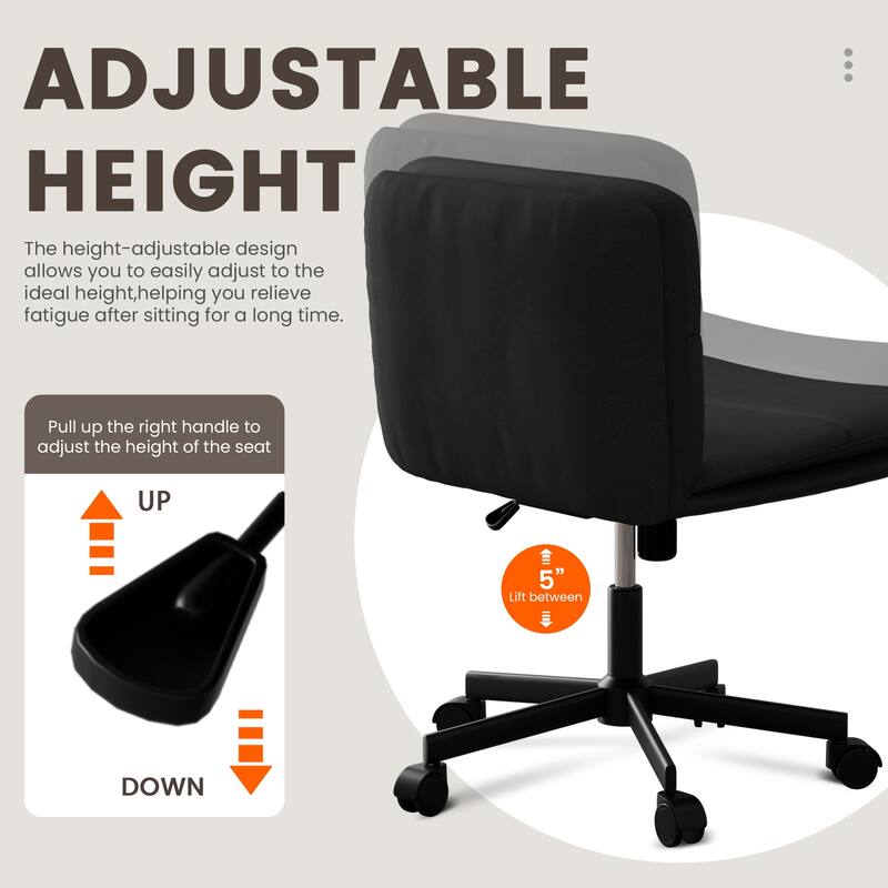 PU Leather Armless Office Chair, Adujustable Height, 360 Degree Swivel Task Chair with Ultra uiet Casters Design