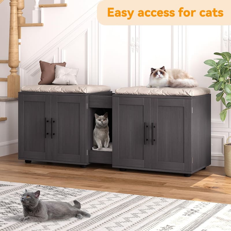 Large Cat Litter Box Furniture with Double Rooms and Barn Doors