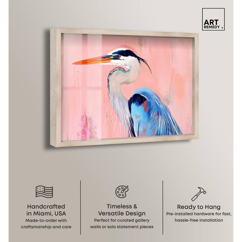 Rosy Dawn Heron Shadowbox by Art Remedy