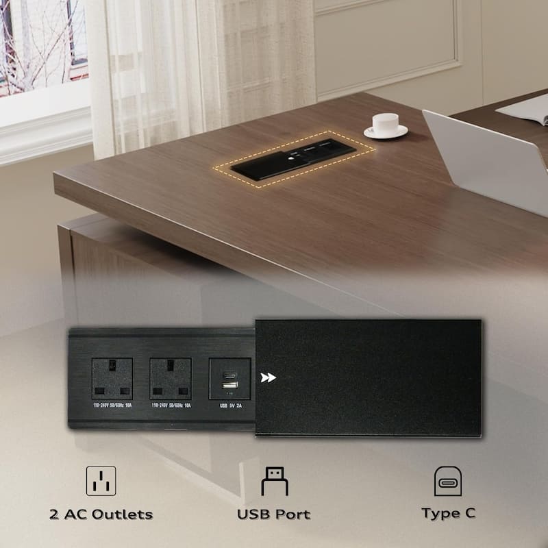 86 inch L-Shaped Executive Desk with USB Outlet File Storage Shelves