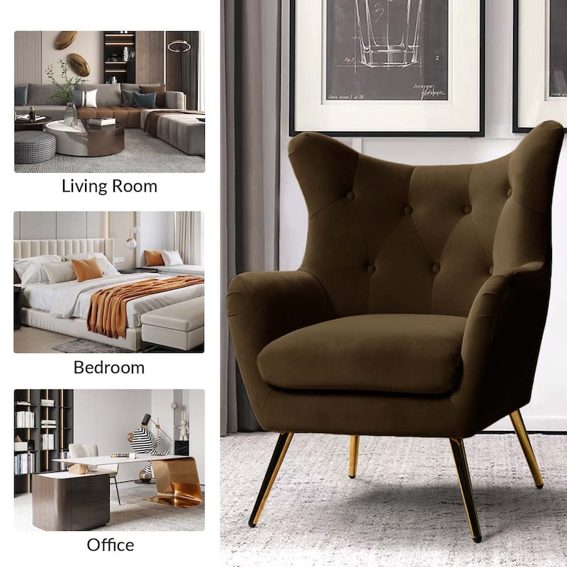 Eusebio Modern Velvet Accent Chair with Tufted Wingback for Living Room Set of 2 by HULALA HOME