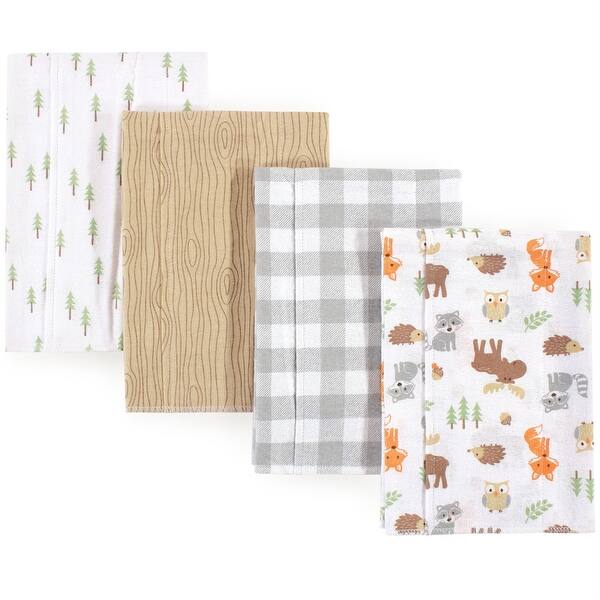 slide 1 of 1, Hudson Baby Infant Boy Cotton Flannel Burp Cloths 4pk, Woodland, One Size - Woodland - One Size