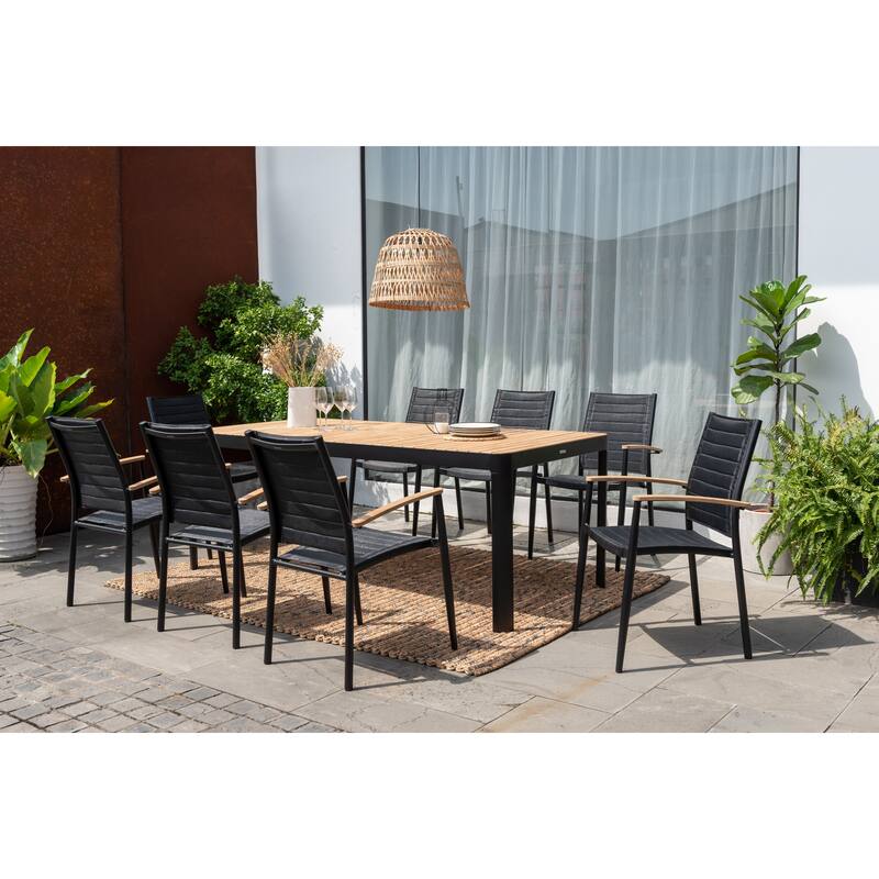 Amazonia FSC Certified Teak and Aluminum Petherson Outdoor Patio Dining Set - 9pc