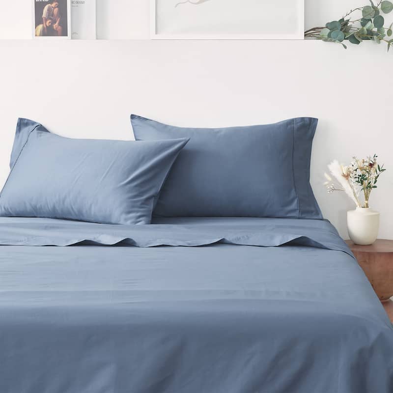 Linery & Co. 100% Cotton Sateen Sheet Set - Full - Ocean Blue
