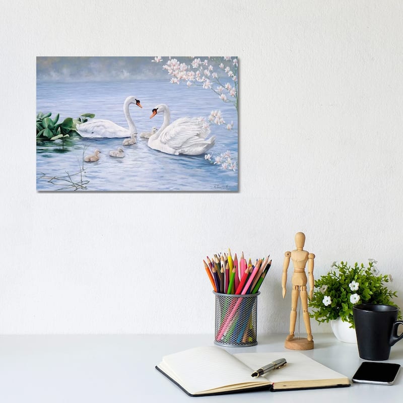 iCanvas "Proud Swan Family" by Peter Motz Canvas Print - 8x12x0.75